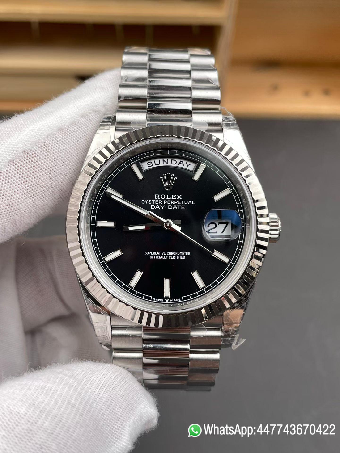 VSF Rolex Day Date 40 SS RCF 11 Best Edition Black Stick Dial on President Bracelet Dandong 3255 02 VSF Rolex Day Date 40 SS RCF 11 Best Edition Black Stick Dial on President Bracelet Dandong 3255 02