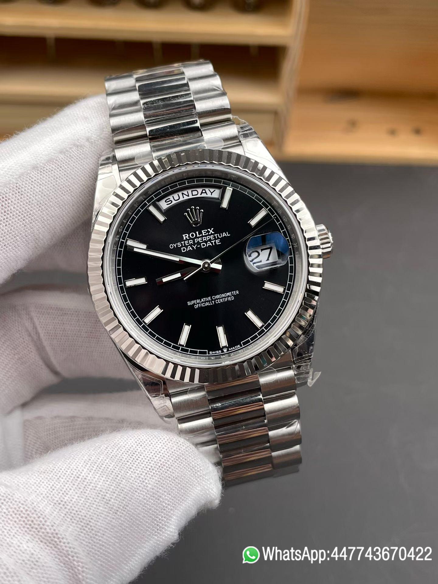 VSF Rolex Day Date 40 SS RCF 11 Best Edition Black Stick Dial on President Bracelet Dandong 3255 04 VSF Rolex Day Date 40 SS RCF 11 Best Edition Black Stick Dial on President Bracelet Dandong 3255 04