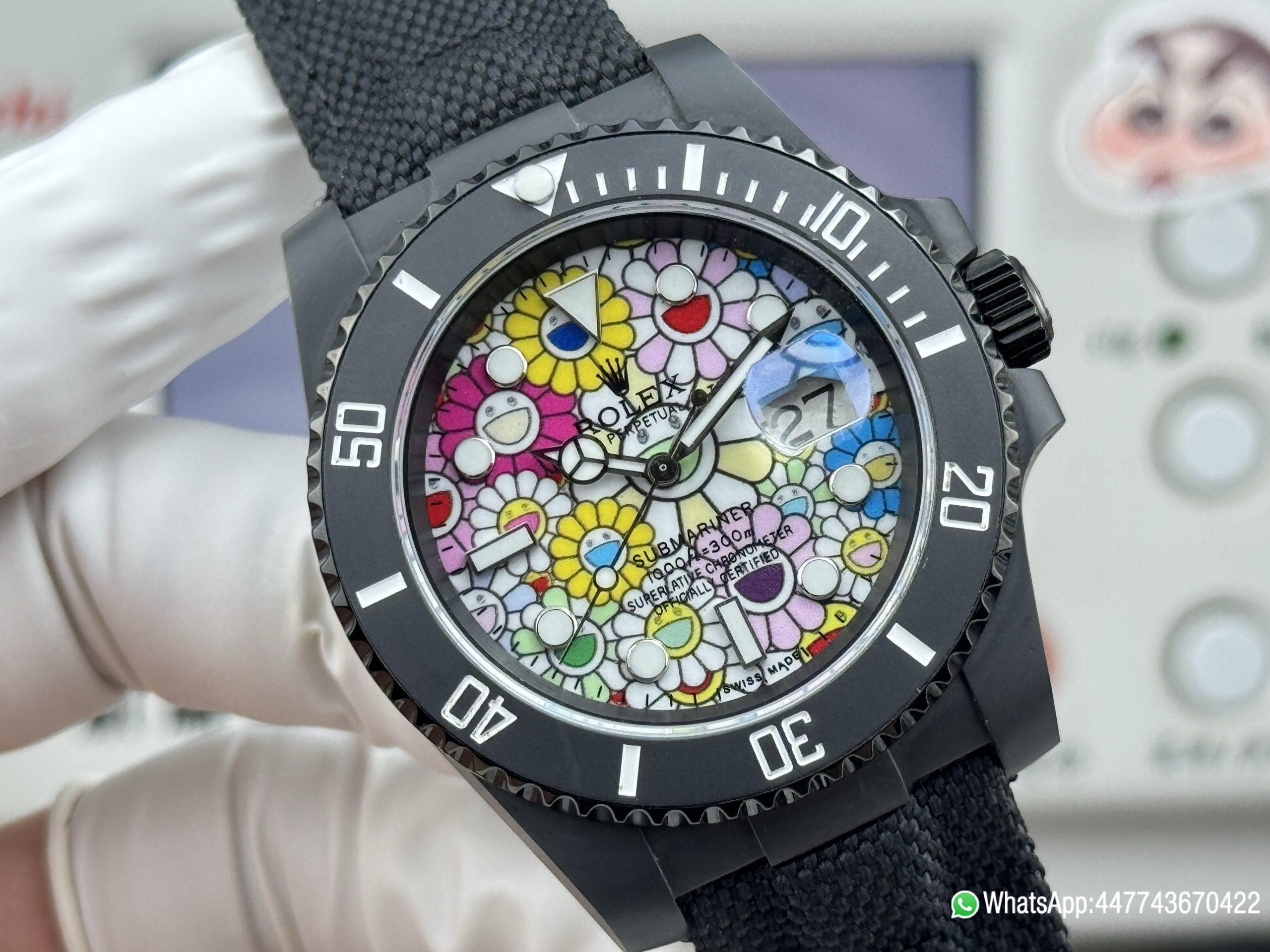 VSF Rolex Submariner Date DIW 41mm Takashi Murakami Flower Dial Black ceramic bezel and Dandong 3235 Movement 010 VSF Rolex Submariner Date DIW 41mm Takashi Murakami Flower Dial Black ceramic bezel and Dandong 3235 Movement 010