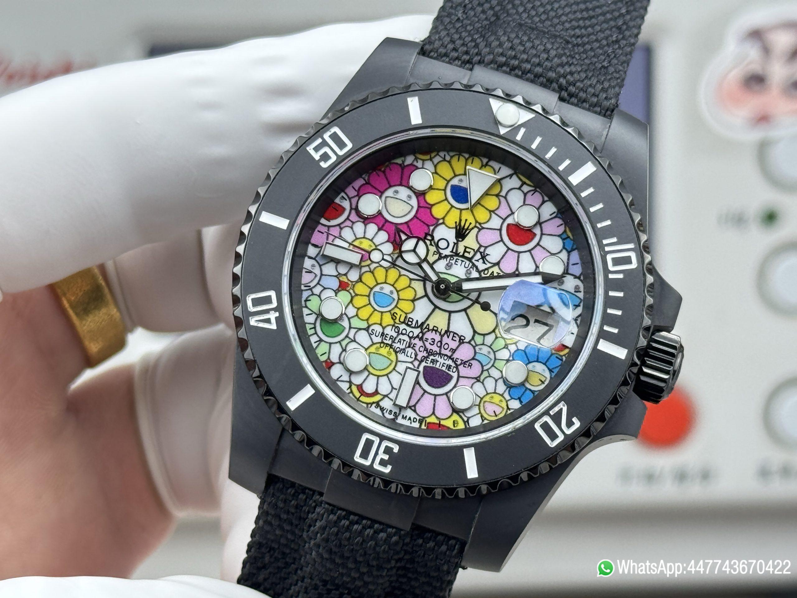 VSF Rolex Submariner Date DIW 41mm Takashi Murakami Flower Dial Black ceramic bezel and Dandong 3235 Movement 02 VSF Rolex Submariner Date DIW 41mm Takashi Murakami Flower Dial Black ceramic bezel and Dandong 3235 Movement 02