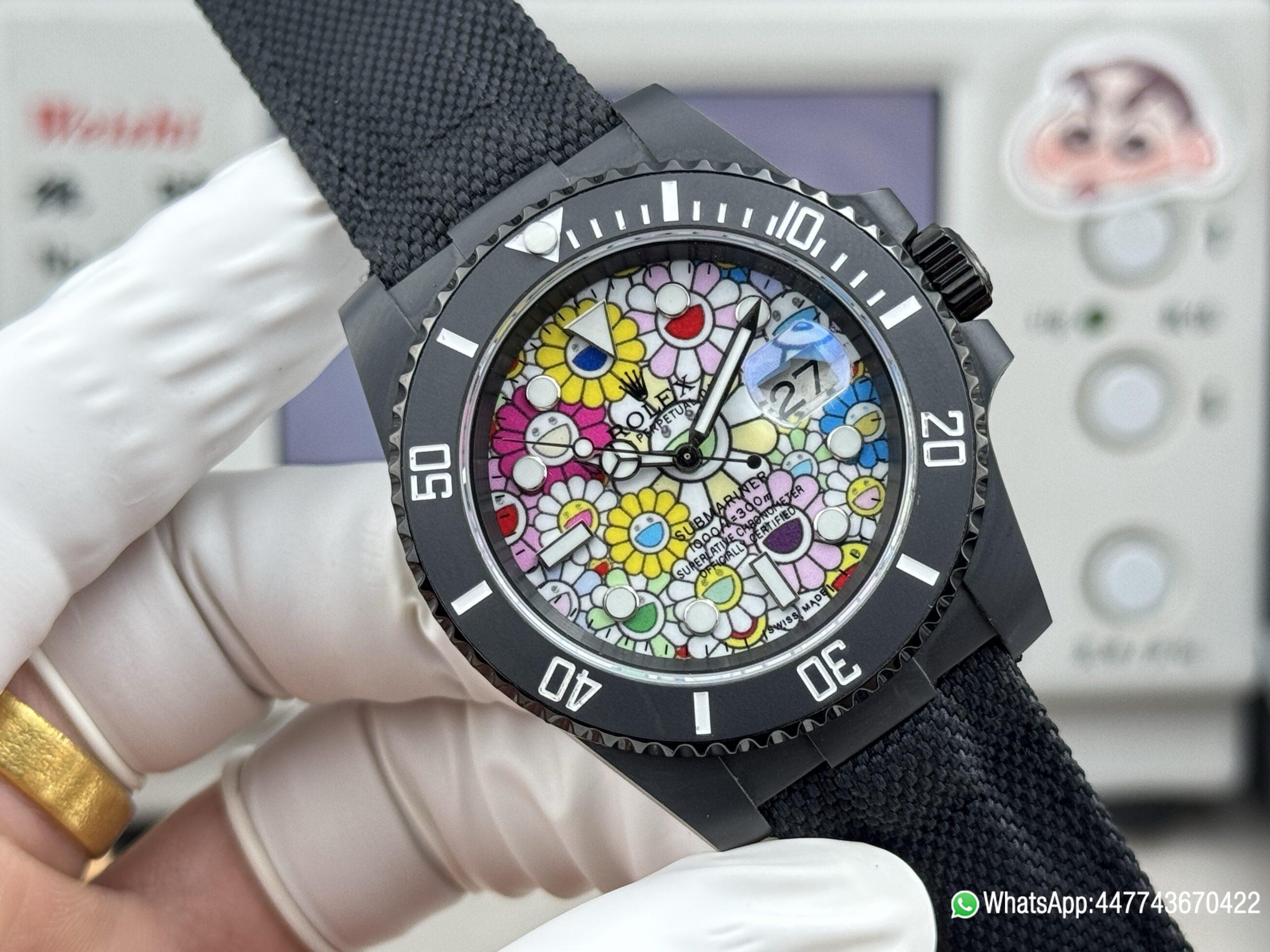 VSF Rolex Submariner Date DIW 41mm Takashi Murakami Flower Dial Black ceramic bezel and Dandong 3235 Movement 08 VSF Rolex Submariner Date DIW 41mm Takashi Murakami Flower Dial Black ceramic bezel and Dandong 3235 Movement 08