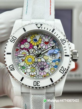 VSF Rolex Submariner Date DIW 41mm Takashi Murakami Flower Dial White ceramic bezel and Dandong 3235 Movement 0