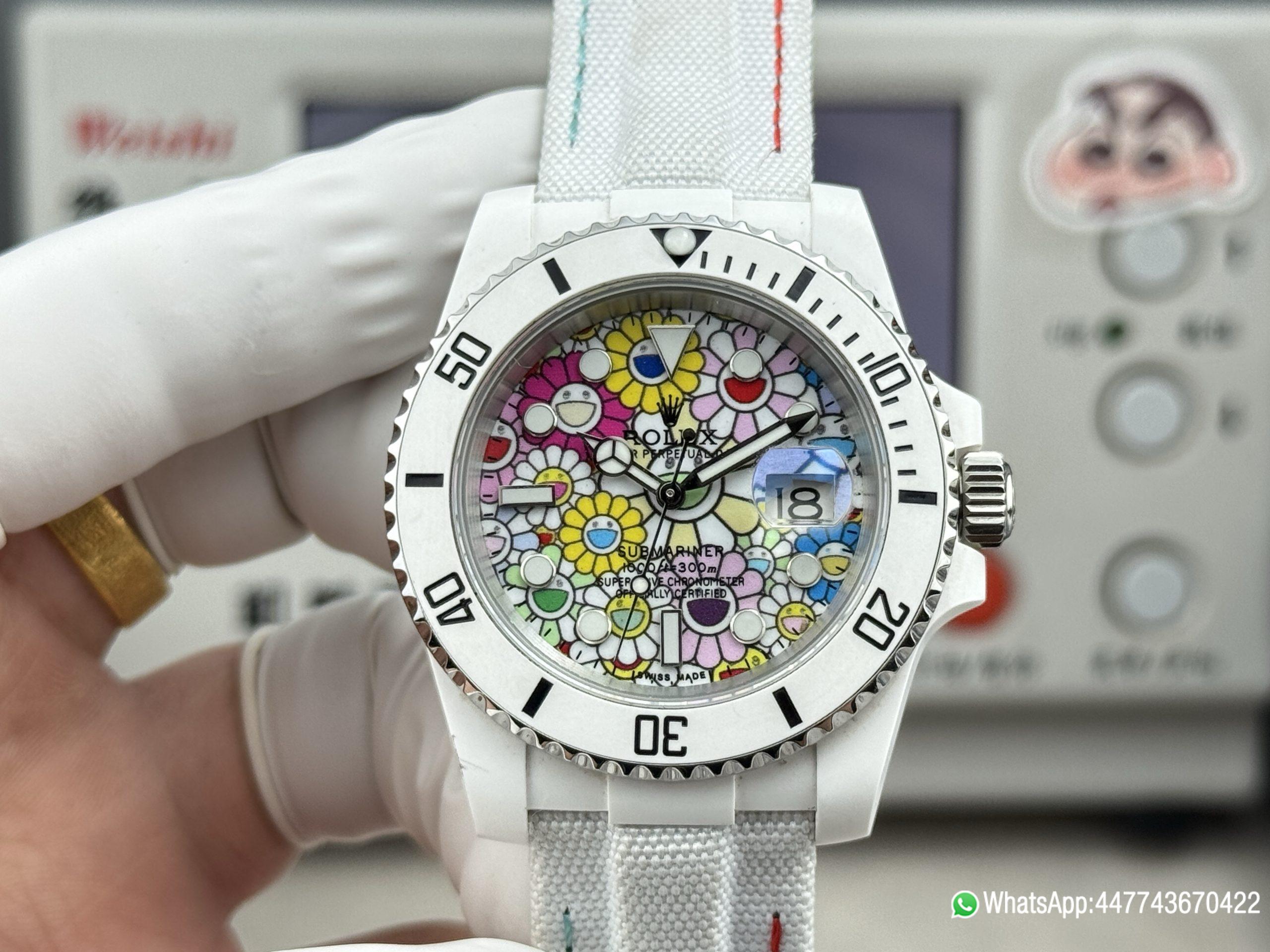 VSF Rolex Submariner Date DIW 41mm Takashi Murakami Flower Dial White ceramic bezel and Dandong 3235 Movement 02 VSF Rolex Submariner Date DIW 41mm Takashi Murakami Flower Dial White ceramic bezel and Dandong 3235 Movement 02