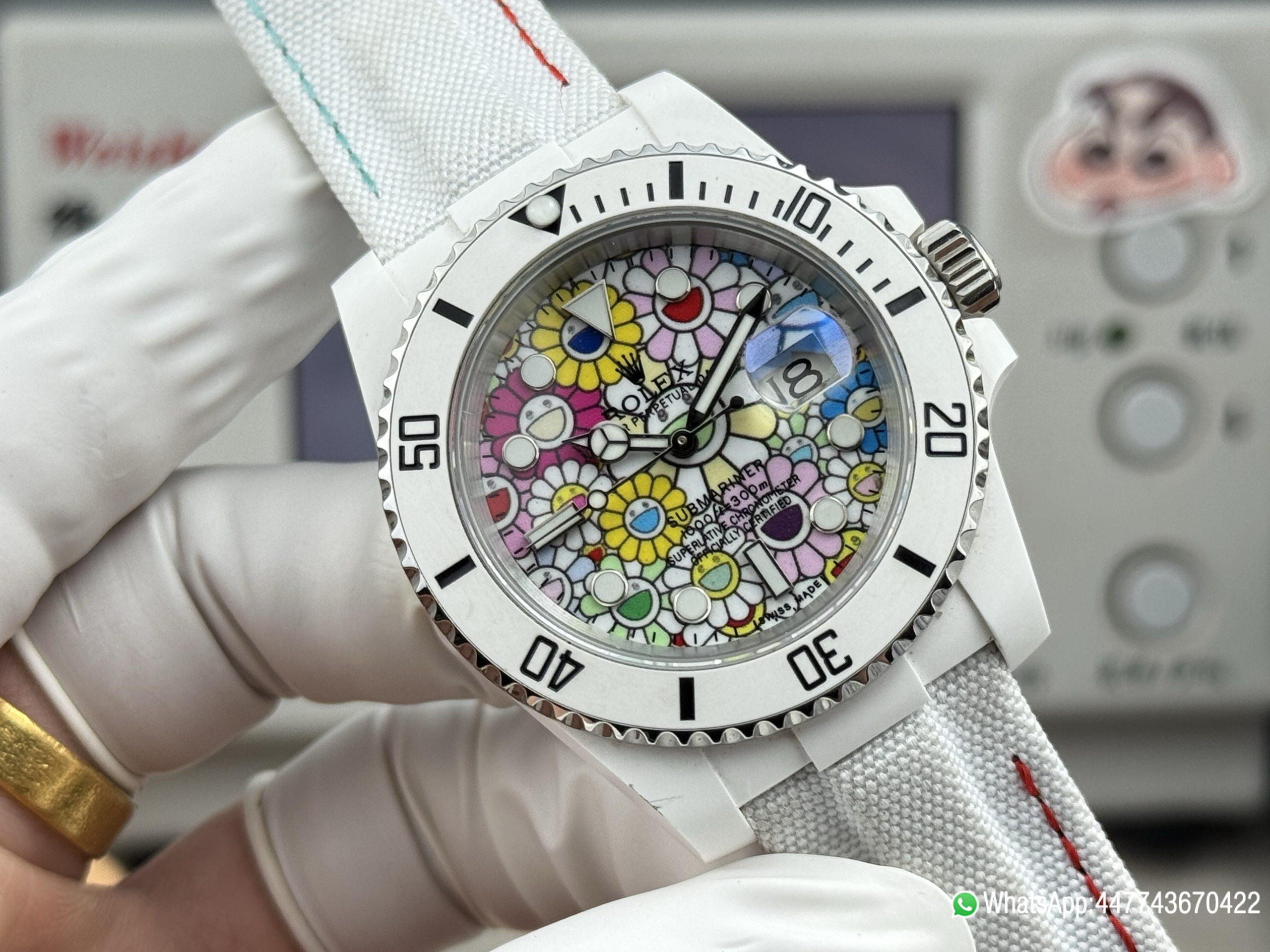 VSF Rolex Submariner Date DIW 41mm Takashi Murakami Flower Dial White ceramic bezel and Dandong 3235 Movement 03 VSF Rolex Submariner Date DIW 41mm Takashi Murakami Flower Dial White ceramic bezel and Dandong 3235 Movement 03