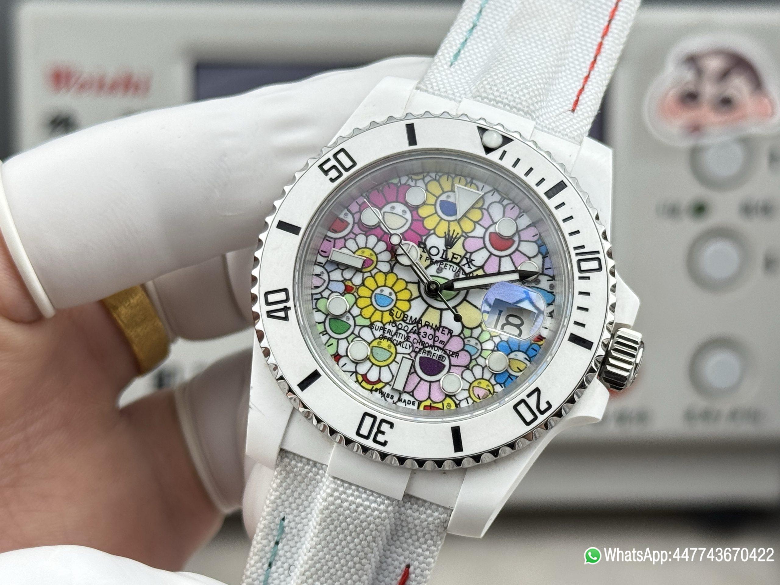 VSF Rolex Submariner Date DIW 41mm Takashi Murakami Flower Dial White ceramic bezel and Dandong 3235 Movement 04 VSF Rolex Submariner Date DIW 41mm Takashi Murakami Flower Dial White ceramic bezel and Dandong 3235 Movement 04