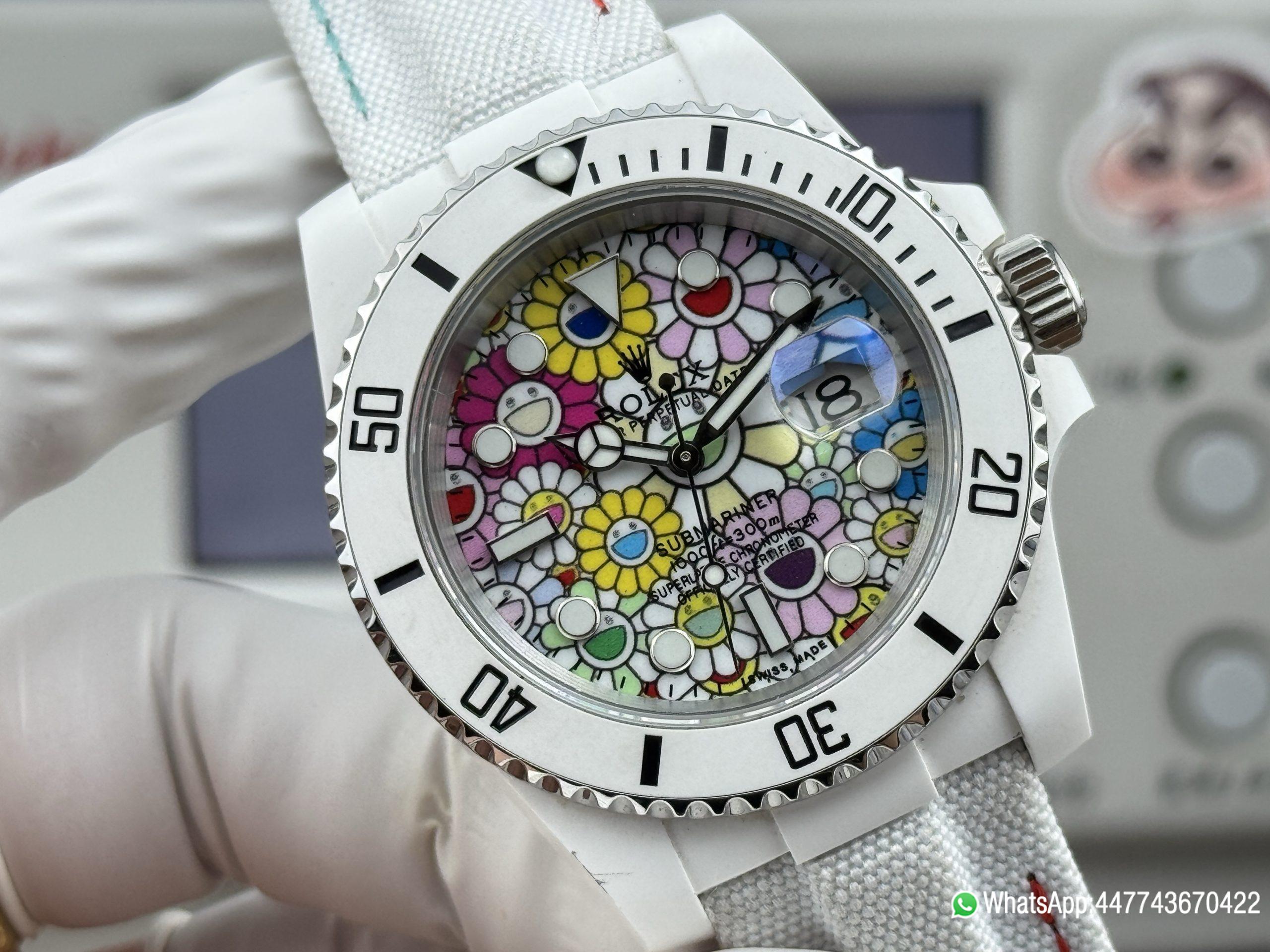 VSF Rolex Submariner Date DIW 41mm Takashi Murakami Flower Dial White ceramic bezel and Dandong 3235 Movement 05 VSF Rolex Submariner Date DIW 41mm Takashi Murakami Flower Dial White ceramic bezel and Dandong 3235 Movement 05