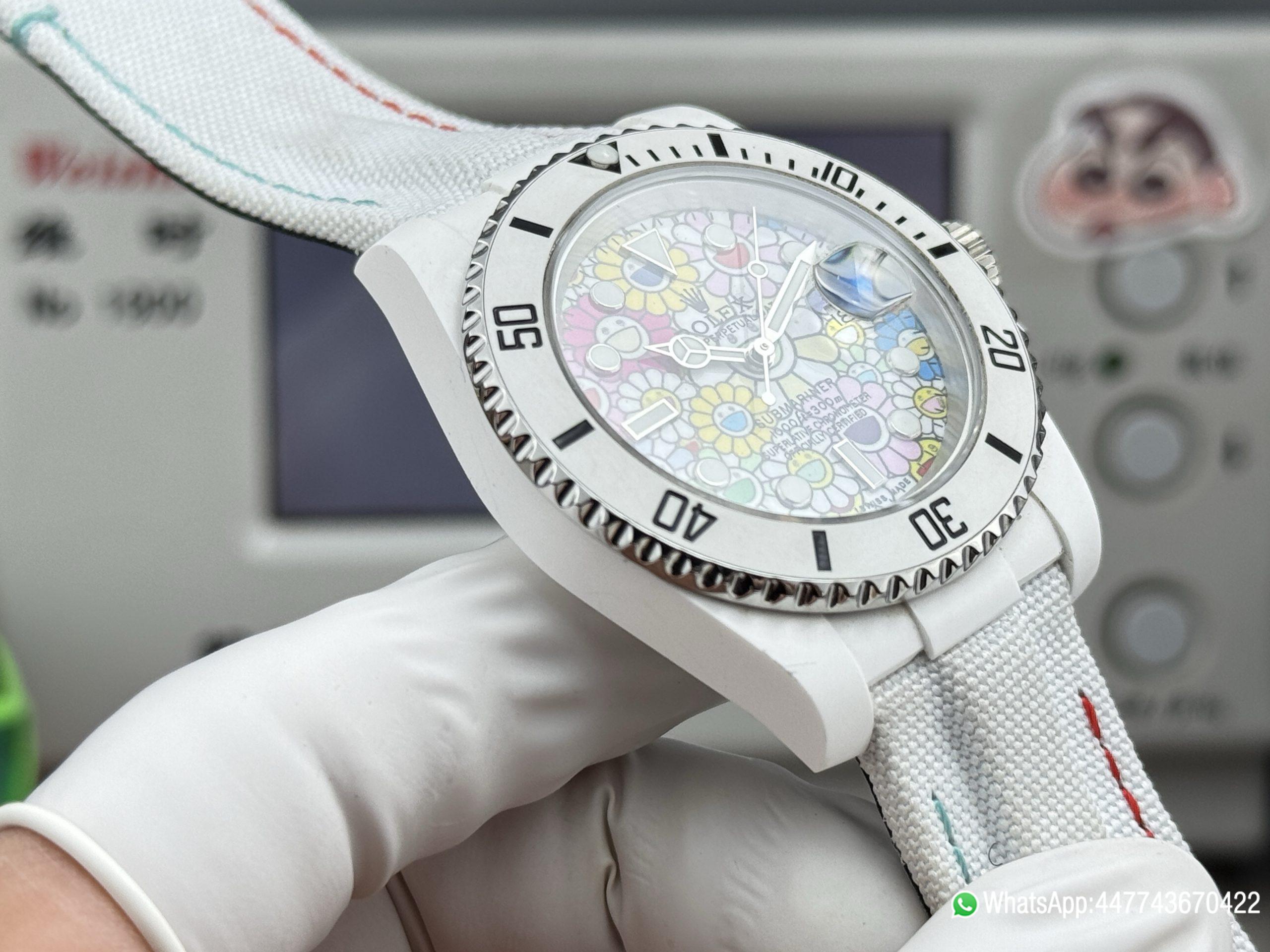 VSF Rolex Submariner Date DIW 41mm Takashi Murakami Flower Dial White ceramic bezel and Dandong 3235 Movement 07 VSF Rolex Submariner Date DIW 41mm Takashi Murakami Flower Dial White ceramic bezel and Dandong 3235 Movement 07