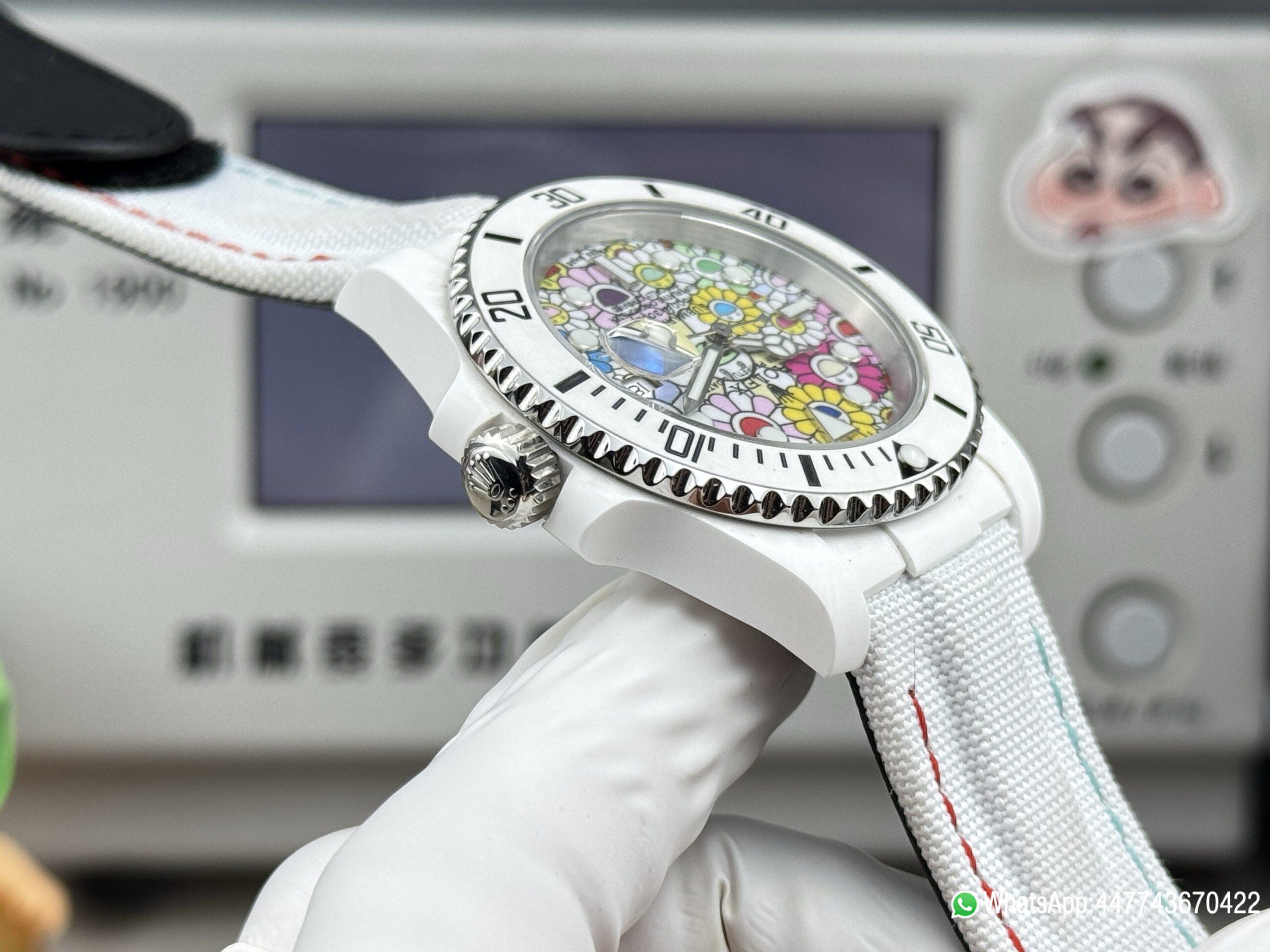 VSF Rolex Submariner Date DIW 41mm Takashi Murakami Flower Dial White ceramic bezel and Dandong 3235 Movement 08 VSF Rolex Submariner Date DIW 41mm Takashi Murakami Flower Dial White ceramic bezel and Dandong 3235 Movement 08