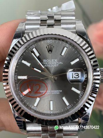 VS Factory Watches Rolex DateJust 41 126334 0013 Grey Dial Oyster Bracelet Superclone 3235 Movement 01