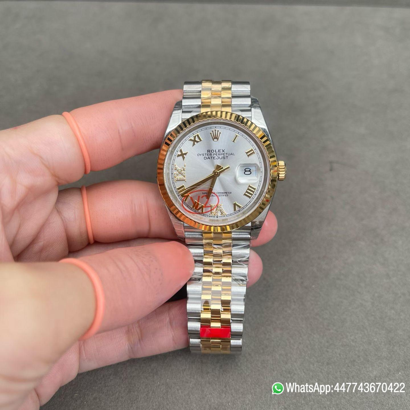VSF Rolex Datejust 36 REF 126233 Yellow Rolesor with a silver Roman numeral dial fluted yellow gold bezel and Jubilee bracelet Dandong 3235 Movement 01 VSF Rolex Datejust 36 REF 126233 Yellow Rolesor with a silver Roman numeral dial fluted yellow gold bezel and Jubilee bracelet Dandong 3235 Movement 01