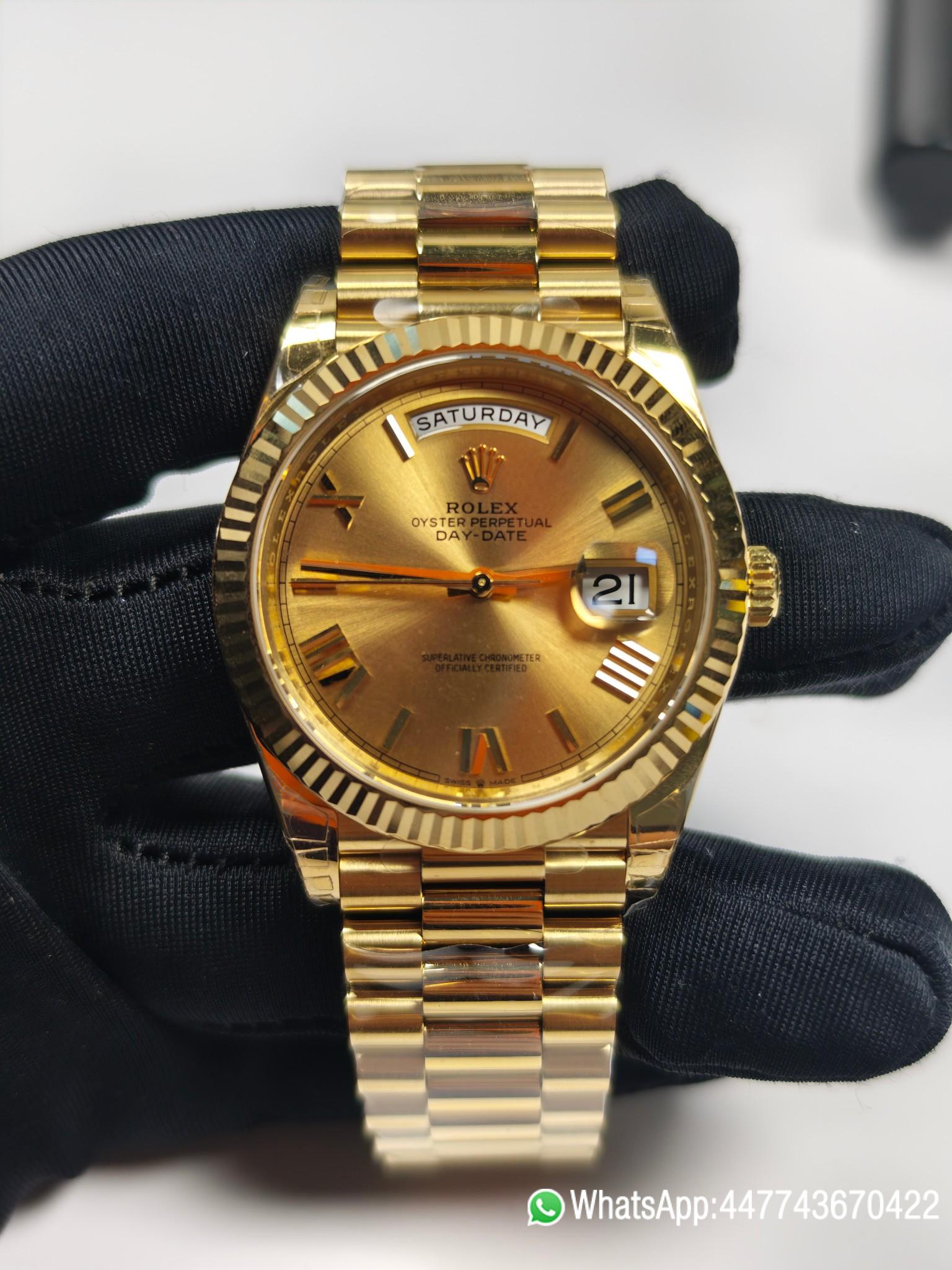 VSF Rolex Day Date 36 128238 Golden sunburst Dial Triangular Groove Bezel Oyster case design and Dandong 3255 Movement 02 VSF Rolex Day Date 36 128238 Golden sunburst Dial Triangular Groove Bezel Oyster case design and Dandong 3255 Movement 02