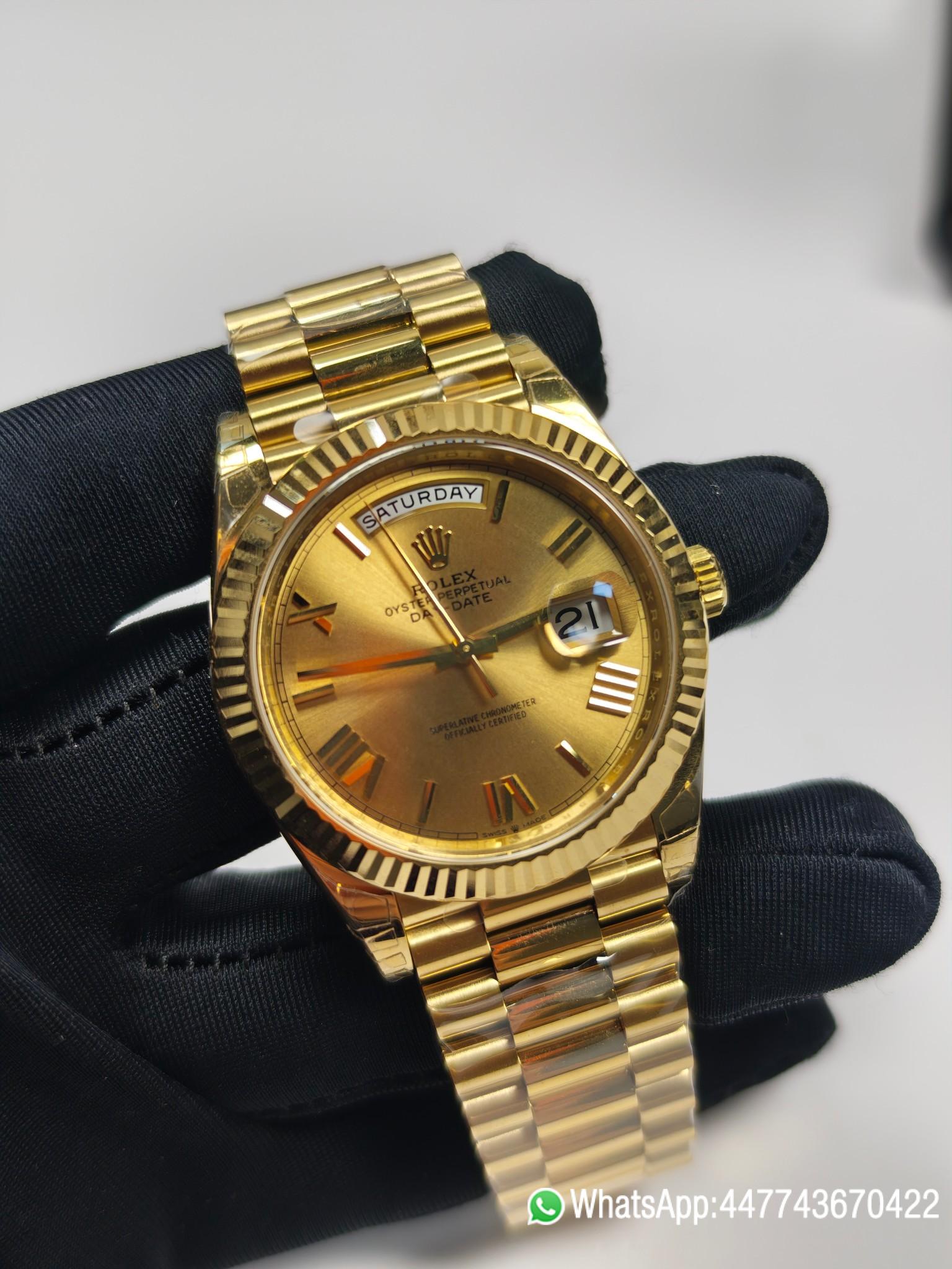 VSF Rolex Day Date 36 128238 Golden sunburst Dial Triangular Groove Bezel Oyster case design and Dandong 3255 Movement 04 VSF Rolex Day Date 36 128238 Golden sunburst Dial Triangular Groove Bezel Oyster case design and Dandong 3255 Movement 04