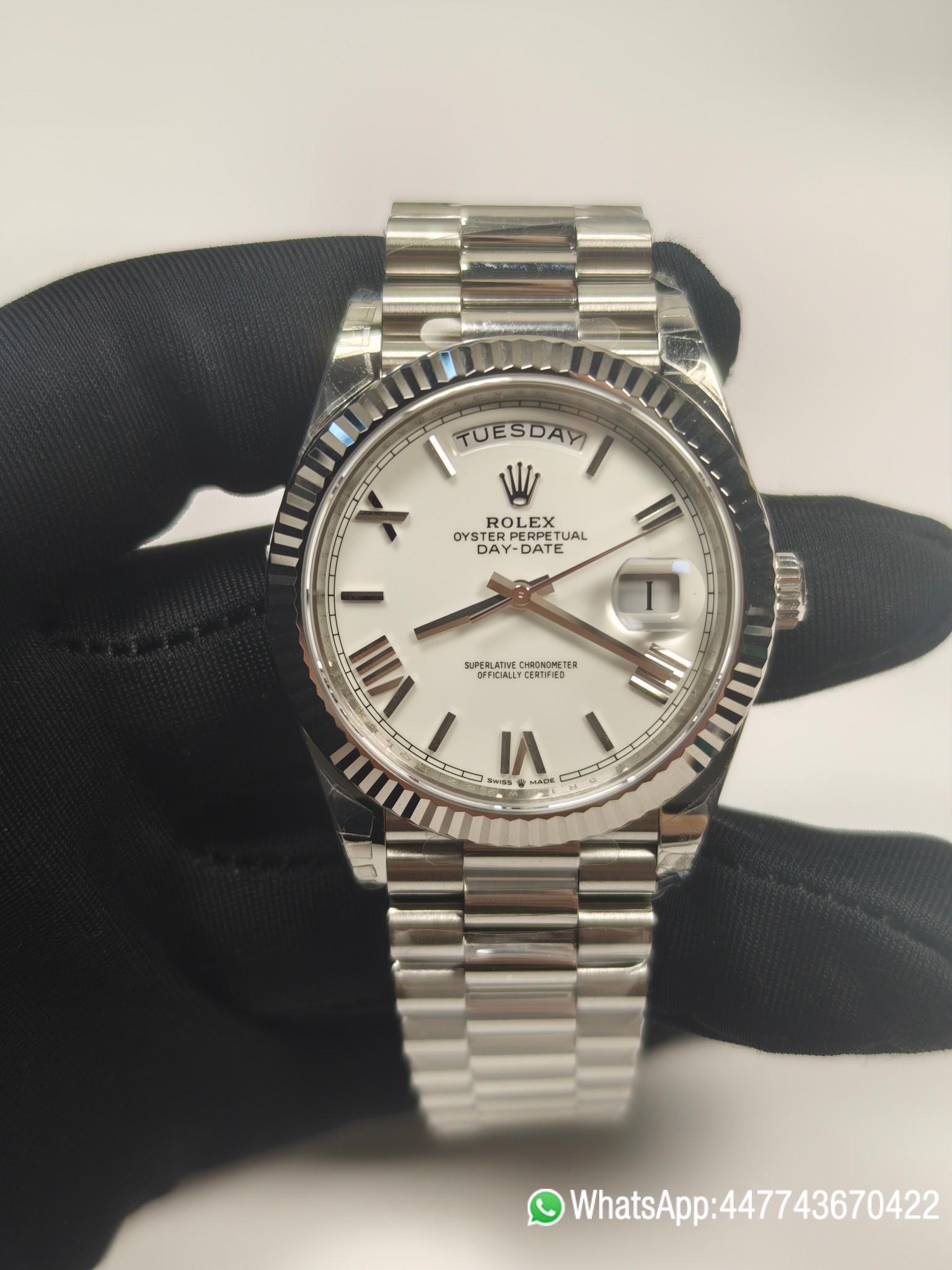 VSF Rolex Day Date 40mm 228239 White Dial with Roman Indexes 904L Stainless Steel Case and President Bracelet VS3255 V2 01 VSF Rolex Day Date 40mm 228239 White Dial with Roman Indexes 904L Stainless Steel Case and President Bracelet VS3255 V2 01