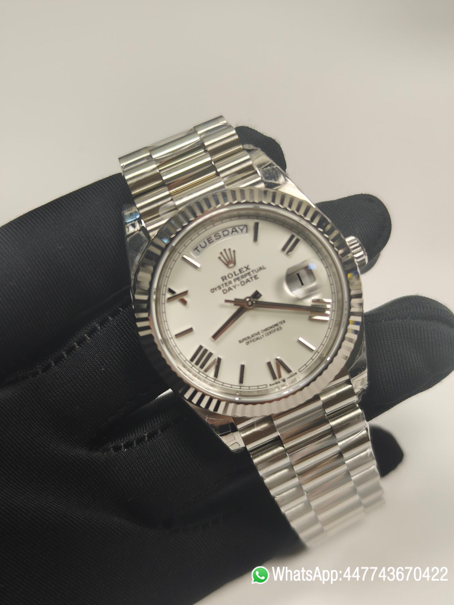VSF Rolex Day Date 40mm 228239 White Dial with Roman Indexes 904L Stainless Steel Case and President Bracelet VS3255 V2 03 VSF Rolex Day Date 40mm 228239 White Dial with Roman Indexes 904L Stainless Steel Case and President Bracelet VS3255 V2 03