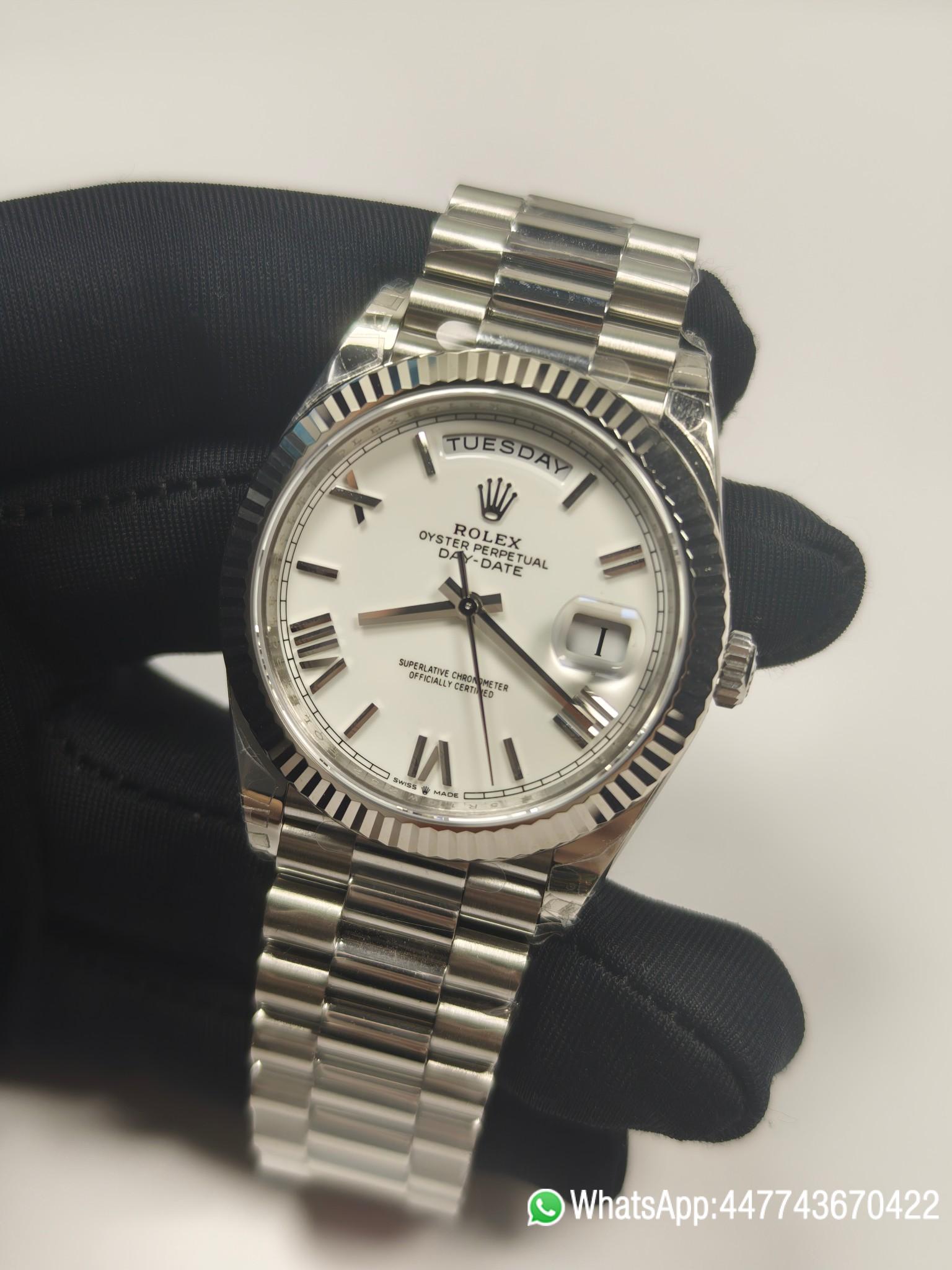 VSF Rolex Day Date 40mm 228239 White Dial with Roman Indexes 904L Stainless Steel Case and President Bracelet VS3255 V2 04 VSF Rolex Day Date 40mm 228239 White Dial with Roman Indexes 904L Stainless Steel Case and President Bracelet VS3255 V2 04